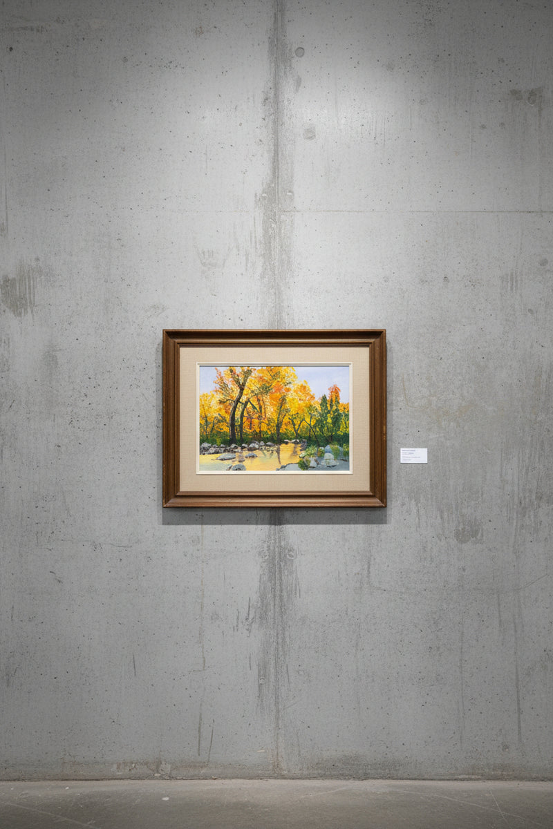 Vintage Impasto Autumn Creek Landscape Oil Painting