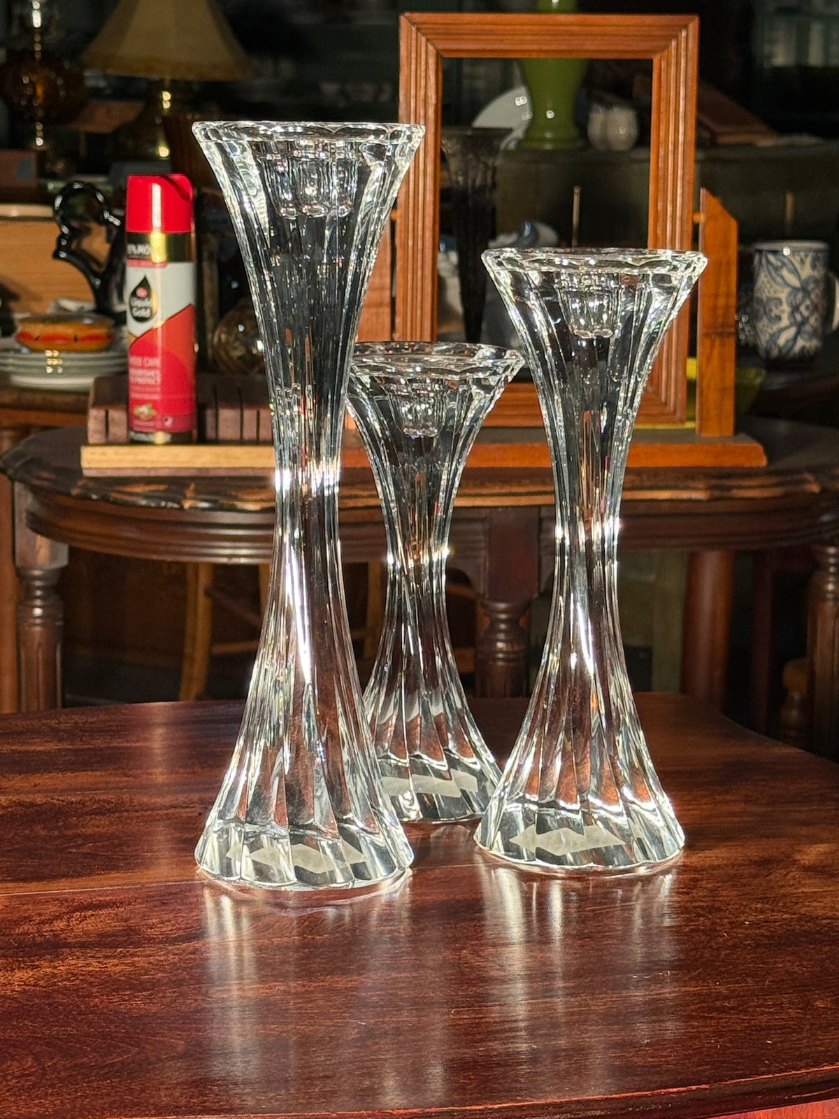 Vintage Czech Lead Crystal Pillar Holders, Set of 3, c. 1993–2005