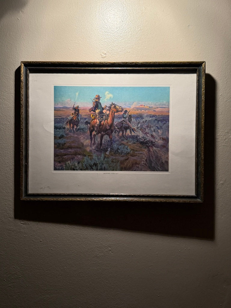1909 Charles M. Russell “Last of the Herd” Lithograph | Brown & Bigelow Western Print | Early 20th Century Framed Americana