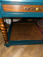 Refurbished Barley Twist Side Table with Cane Shelf