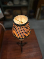 Vintage Cast Iron Candlestick Table Lamp, Checked Shade, c. 1950–1975