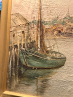 Antique Harbor Oil Painting With John Nighland Art Dealer Label, c. 1910s–1940s