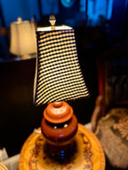 Vintage Brown Ceramic Table Lamp with Checkered Shade | Classic Study & Library Lamp