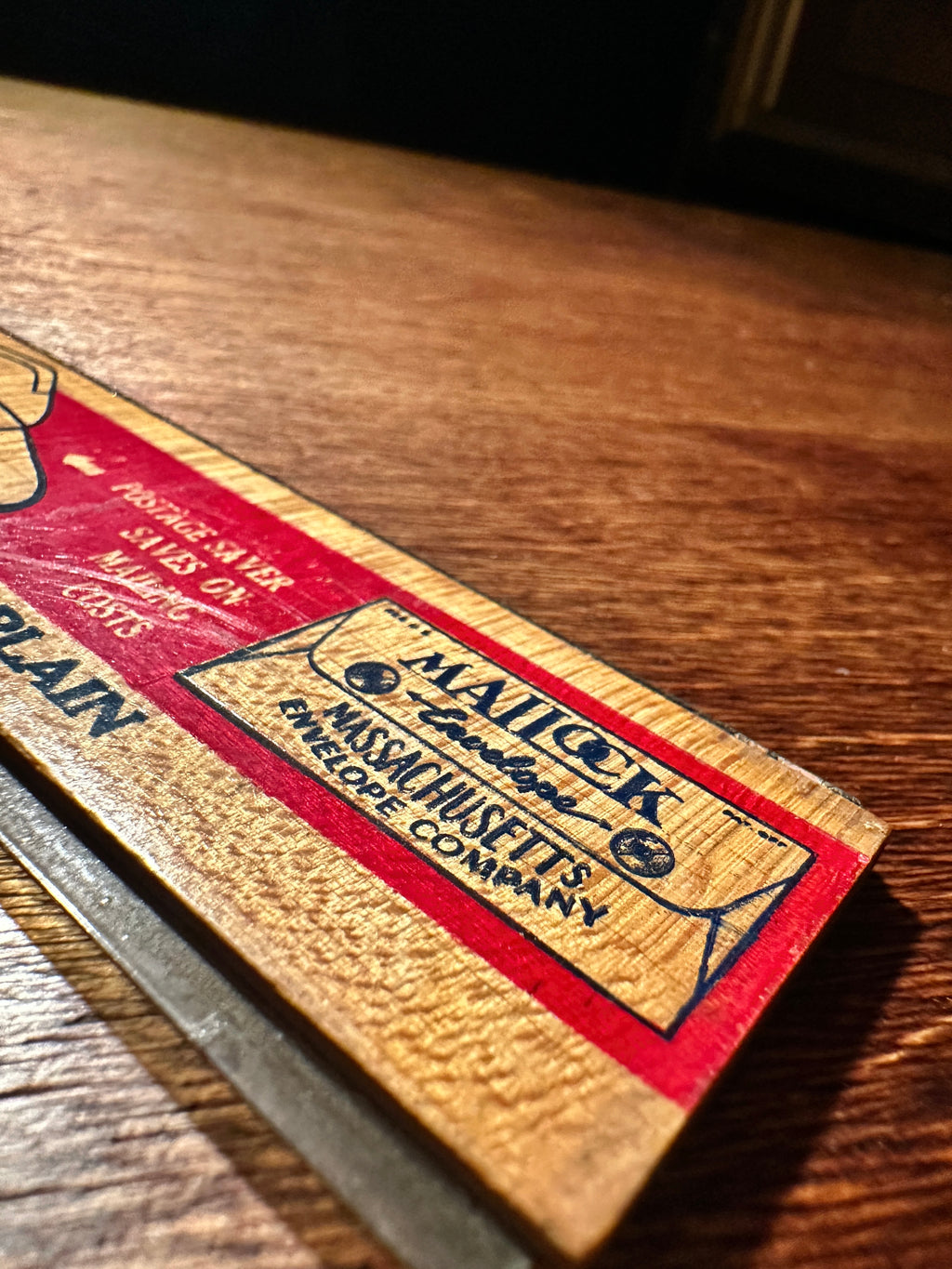 Antique Advertising Wooden Yardstick, Massachusetts Envelope Company, c. 1910–1930