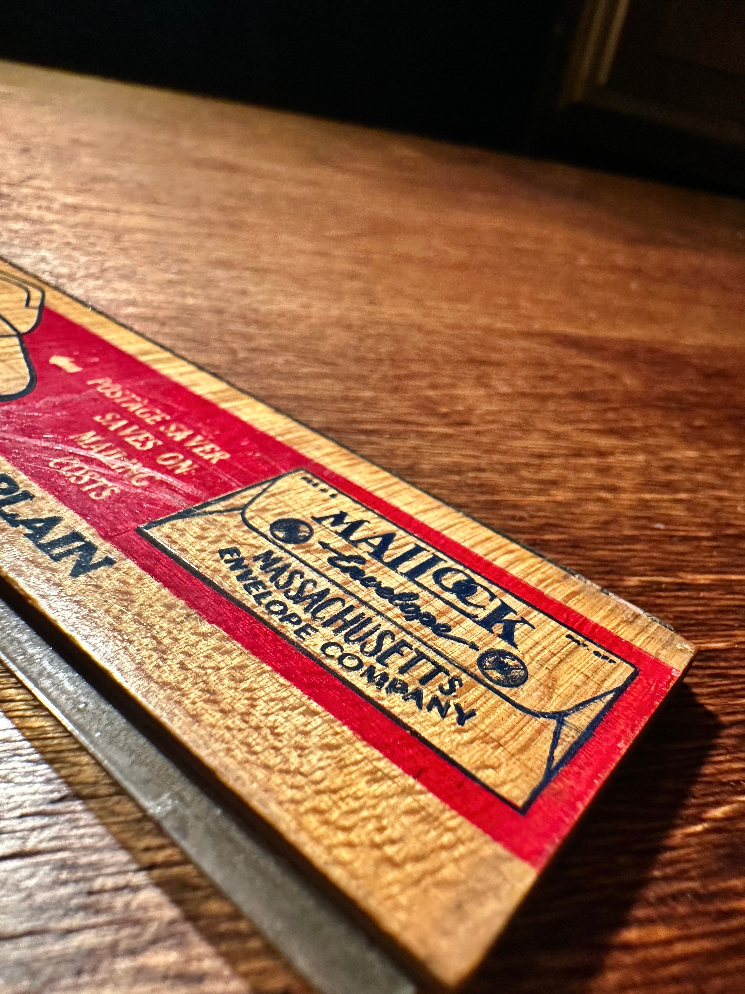 Antique Advertising Wooden Yardstick, Massachusetts Envelope Company, c. 1910–1930