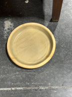 Wheel-Thrown Studio Stoneware Pot Saucer, Amber Iron-Glazed Well over an Unglazed Speckled Body, Heavy Rolled Rim, c. 1960–1980