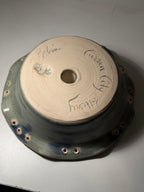 Robin, Carson City Pottery Ruffled Stoneware Ring Dish, Blue-Over-Celadon Brushwork, Nevada, c. 1990s