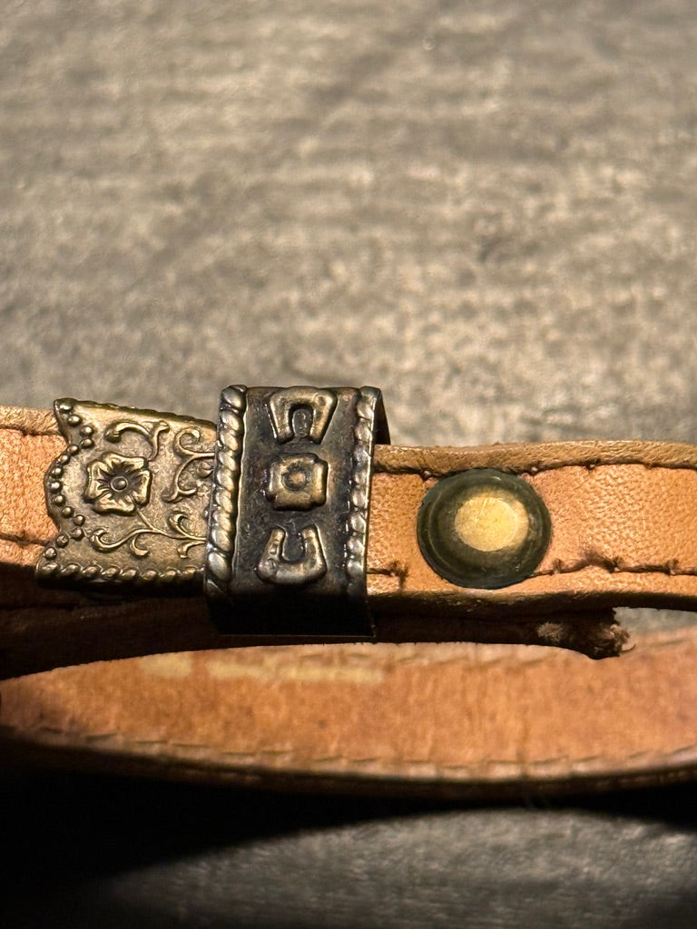 c. 1910–1930 Antique Leather Pet Collar with Engraved Metal Buckle