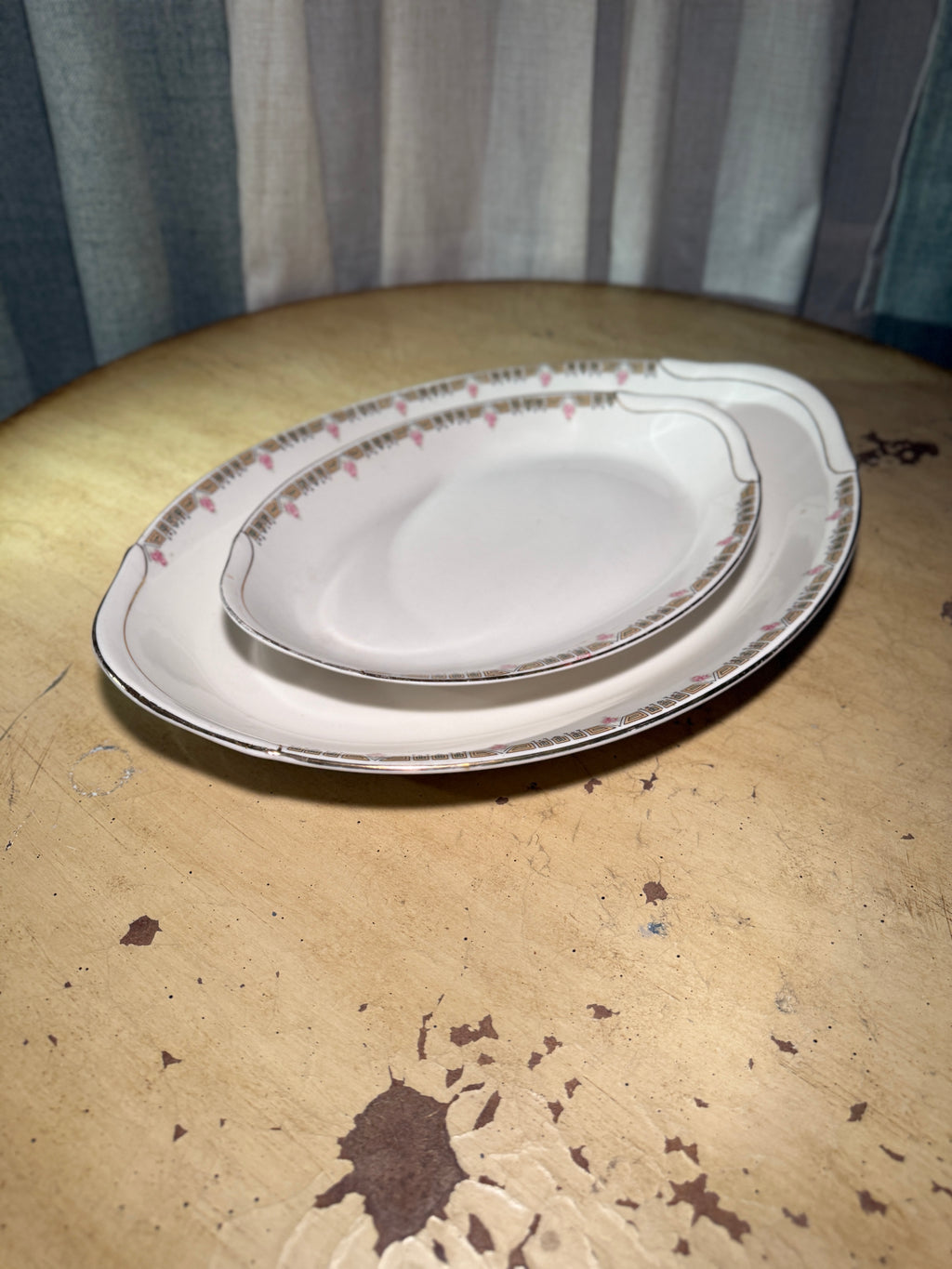 Antique Warwick China Serving Platters Floral Border USA