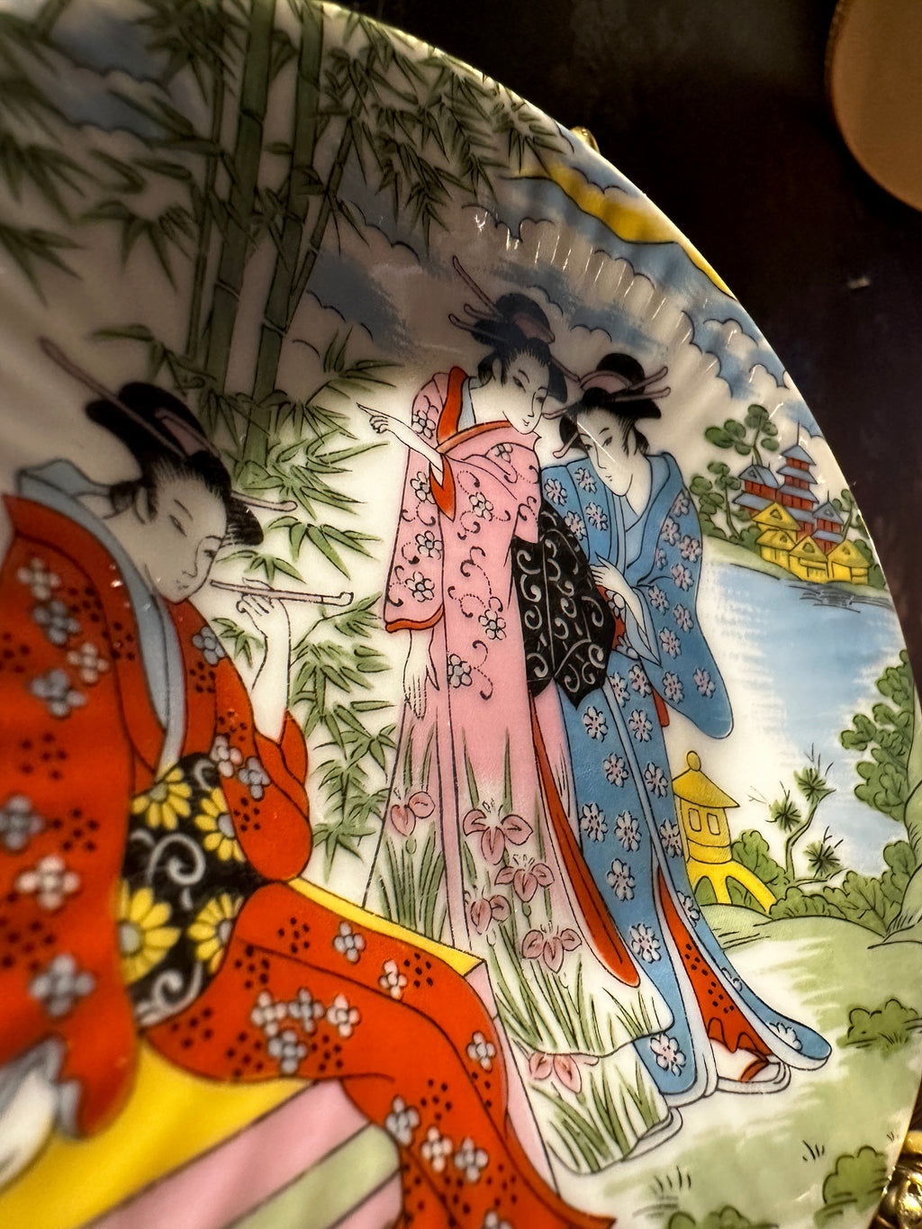 Tanaka Japan Porcelain Saucer with Geisha Scene