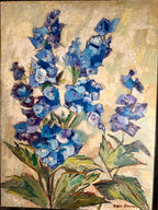 “Blue Delphiniums” by Elsie H. Deehan, Michigan Artist, Oil on Canvas (c. 1950s–1970s)