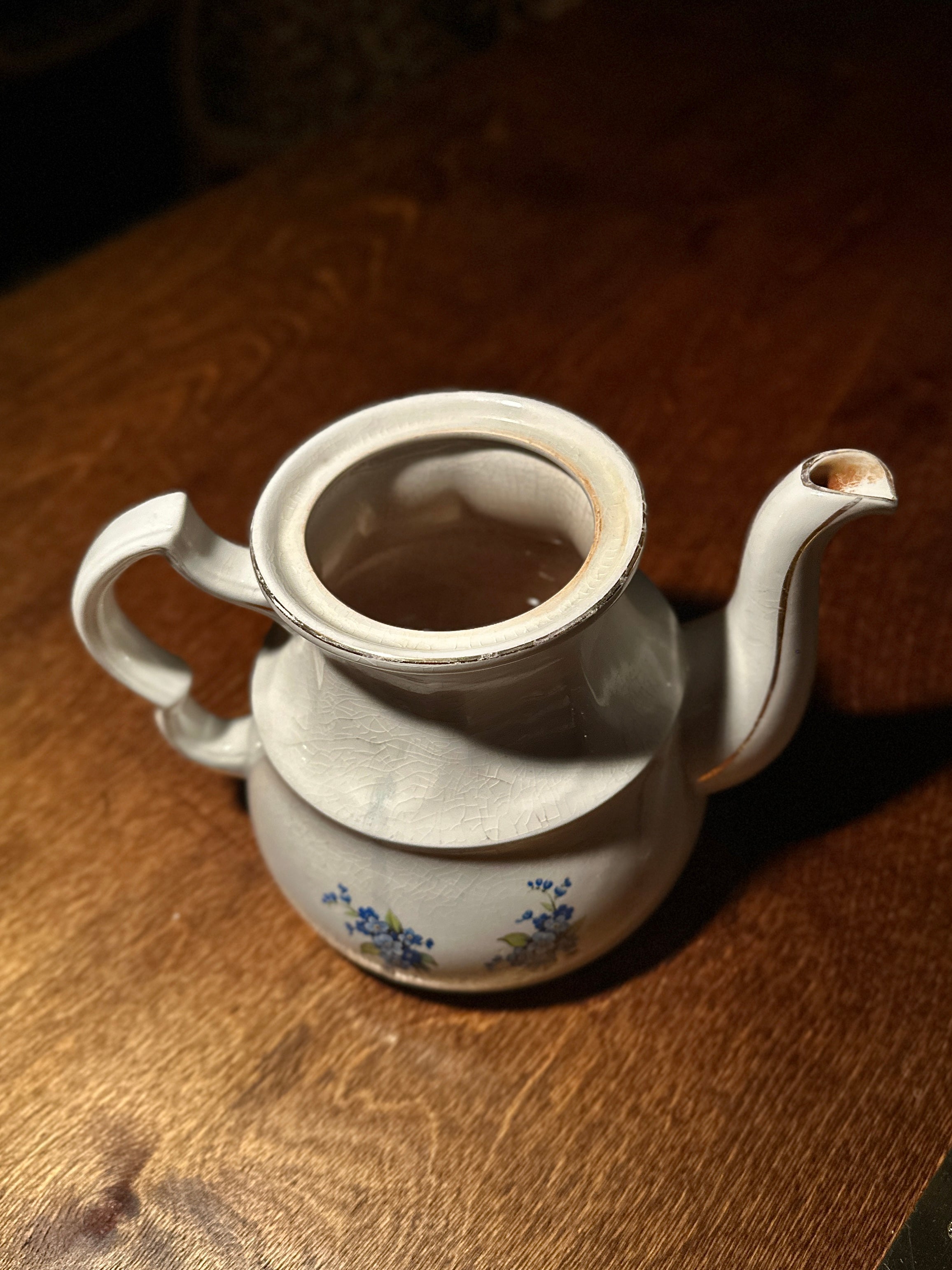 Vintage English Ironstone Teapot by Ellgreave | Forget-Me-Not Floral, 1940s–50s