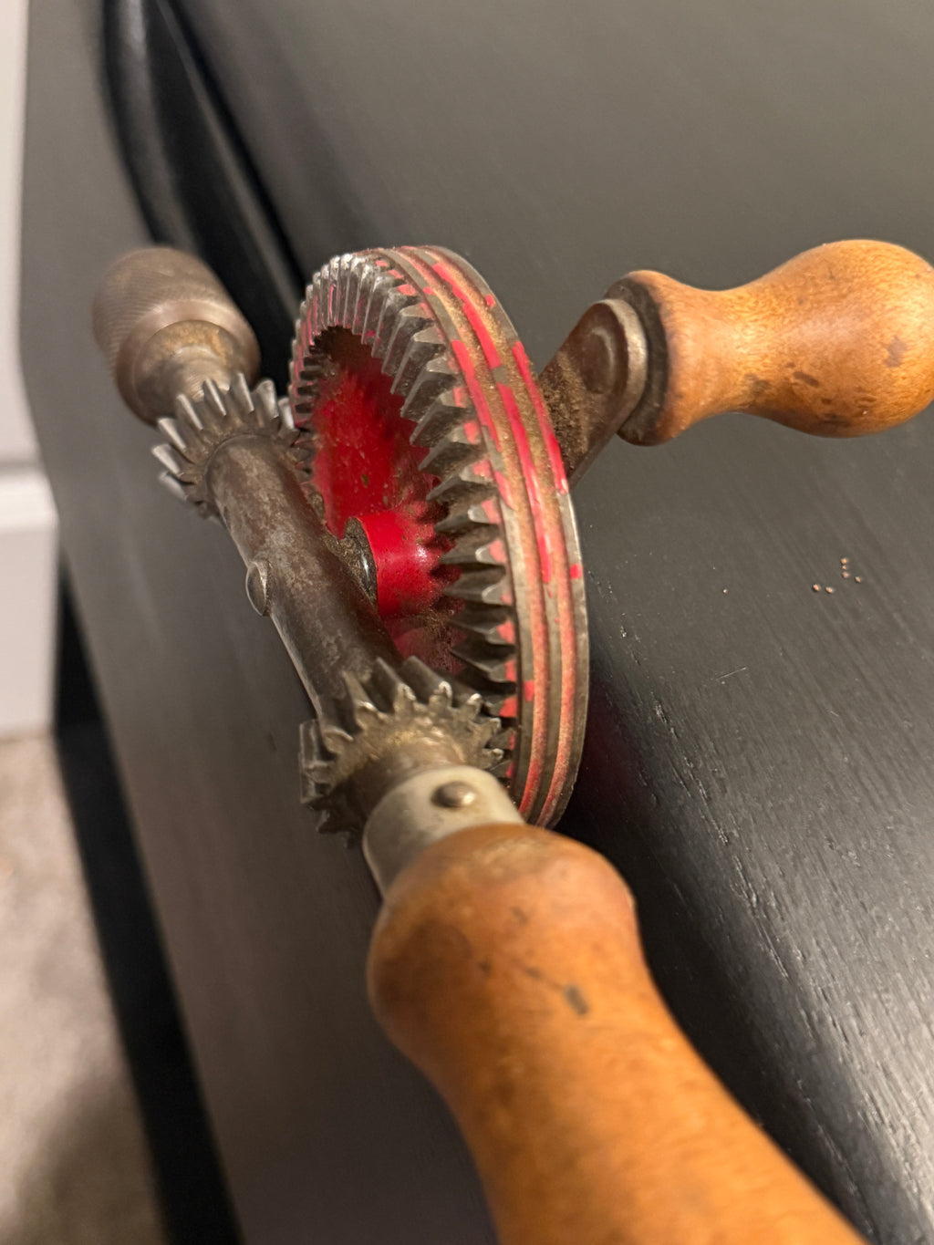 c. 1930s Vintage Eggbeater Hand Drill With Red Gear Wheel