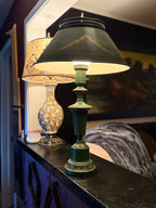 Vintage Emerald Green Toleware Table Lamp with Metal Shade, c. 1950s
