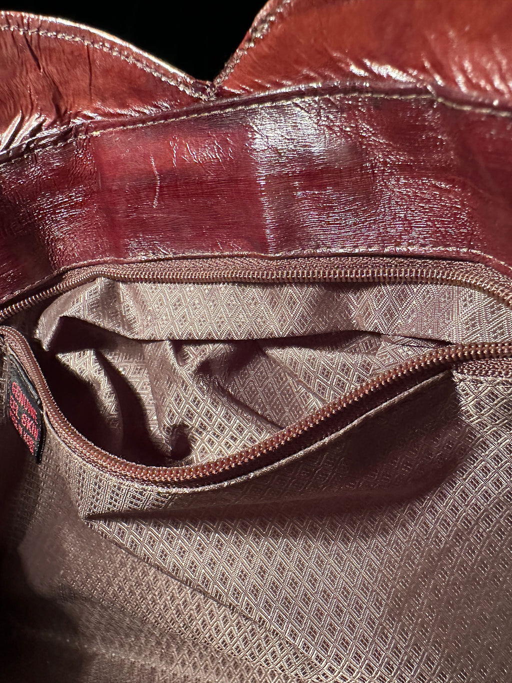 Burgundy Genuine Eel Skin Shoulder Bag, c. 1970s