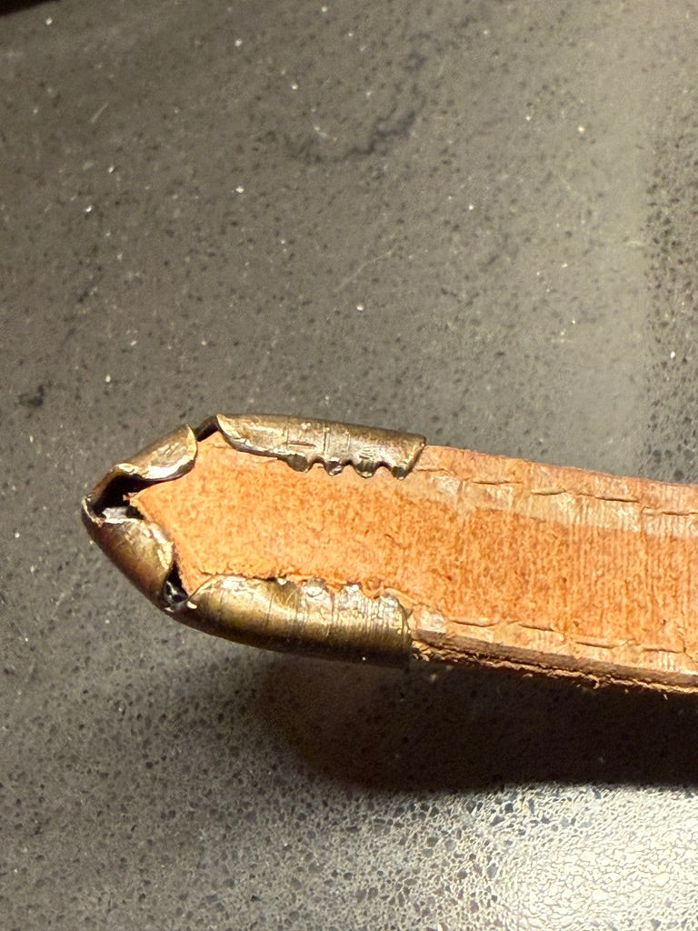 c. 1910–1930 Antique Leather Pet Collar with Engraved Metal Buckle