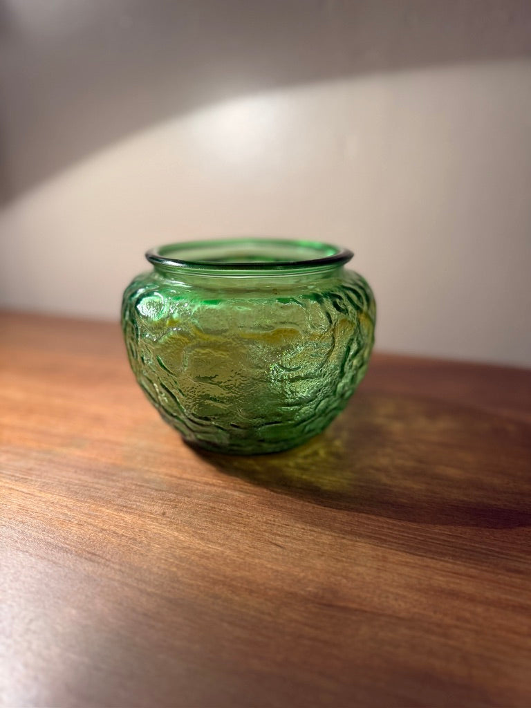 Textured Green Glass Bowl with Organic Relief Surface, Mid-20th Century