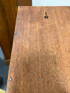 Branded Mahogany Wall Rack with Shelf, Armorial Lion Crest Mark, c. 1940–1965