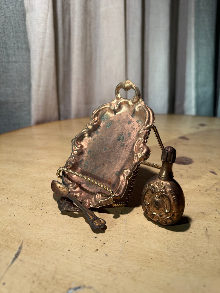 Antique Rococo Copper Vanity Tray & Miniature Scent Bottle c. 1890–1930