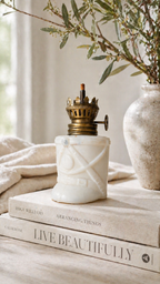 Vintage Milk Glass Tennis Motif Oil Lamp c. 1930s–1950s