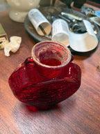 Ruby Crackle Glass Moon Flask, Chinese-Taste Applied Ring Handles, c. 1950–1970