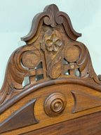 Late 19th-Century Victorian Eastlake Walnut & Burl Bed with Carved Floral Crest, c. 1880