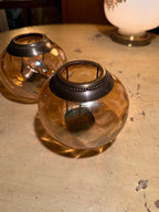 Pair of Mid Century Rose-Amber Glass Candle Holders, c. 1940s–1960s