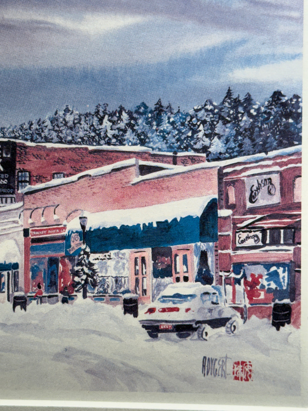 Truckee, California Winter Street Scene (1986) | Limited Edition Print by A. Dygert | Framed Mountain Town Art