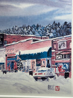 Truckee, California Winter Street Scene (1986) | Limited Edition Print by A. Dygert | Framed Mountain Town Art