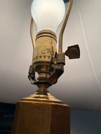 c. 1960s–1970s Sculptural Gold-Tone Hollywood Regency Table Lamp With Brass B&amp;P Socket