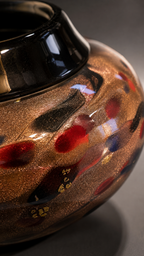 Michael Nourot Signed Art Glass Vase, c. 1980s–1990s Black, Gold & Ruby Studio Glass