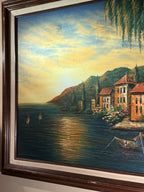 Vintage Mediterranean Harbor Oil Painting Signed M Austin