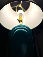 Vintage Turquoise Glass Table Lamp | Art Deco–Inspired Stepped Glass Base