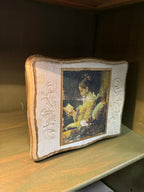 Florentine Giltwood Music Box with Fragonard’s “A Young Girl Reading”, Embossed Scroll Ornament on a Crackled Ivory Ground, Italy, c. 1955–1975