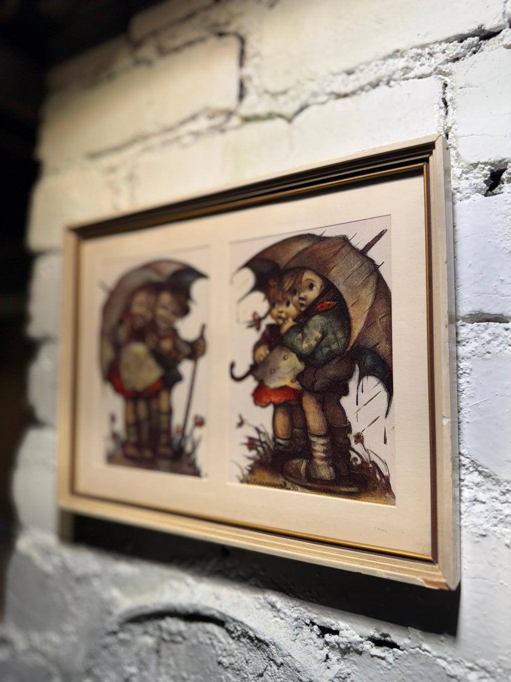 Berta Hummel Children Under Umbrella Prints (1931 & 1936) | Antique German Illustration Pair