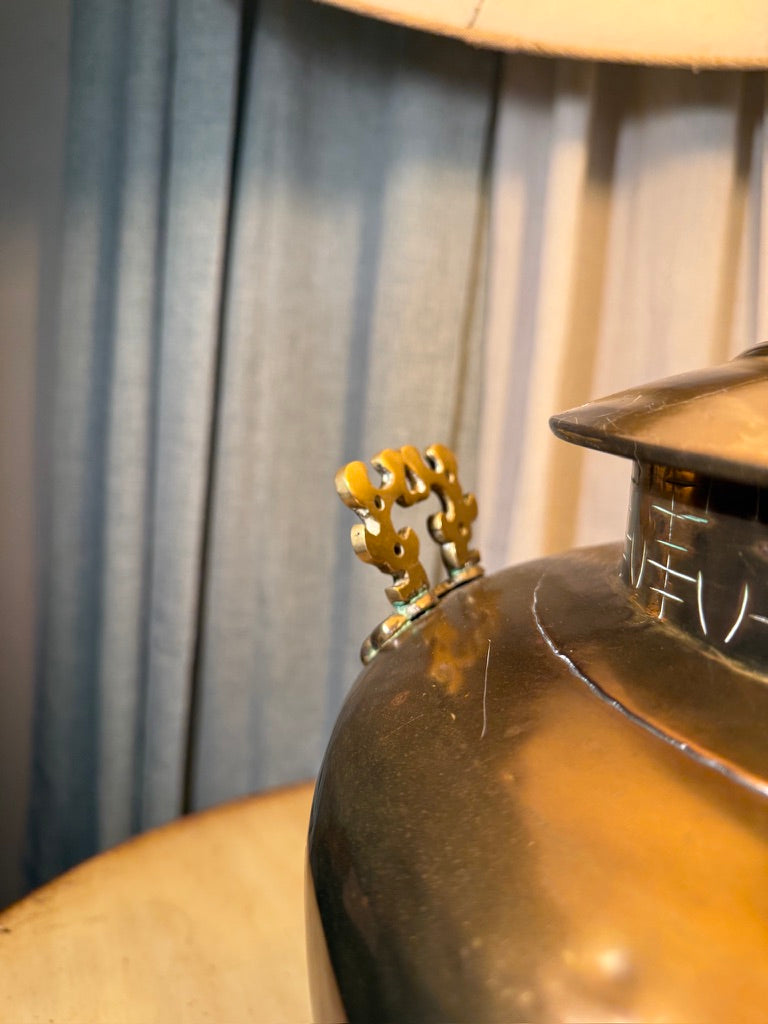 Mid-Century Chinese Revival Bronze Vessel Table Lamp | Hollywood Regency Lighting c. 1960