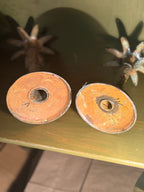 Vintage Cast Palm Tree Candlesticks, Pair, Verdigris, c. 1950–1960