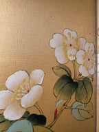Hand-Painted Japanese Silk Folding Screen with Floral Motif, c. 1950s–1970s