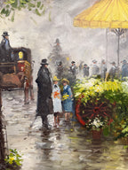 The Flower Market Beneath the Chrysler Building, Oil On Canvas 50 x 28, Unsigned 20th Century