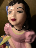 Duncan Ceramic Master Studio "Peggy in April" Hand-Painted Figurine, Girl with a Flower Basket, Moulded and Copyright-Dated 1949, Fresno, California