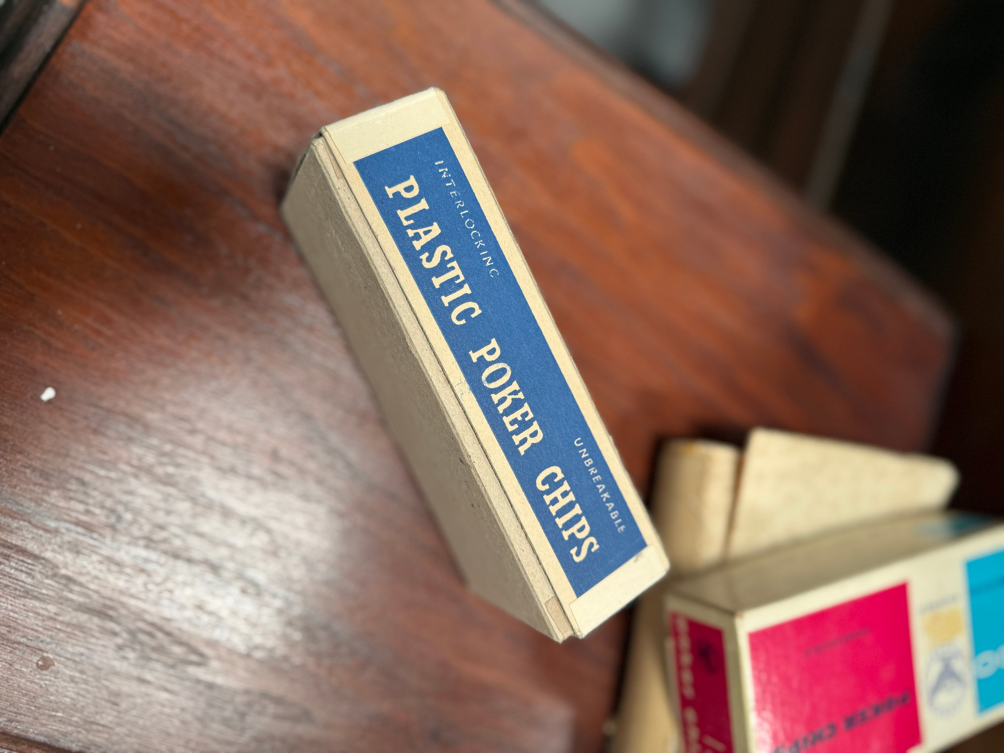c. 1950s Blue Box Plastic Poker Chips
