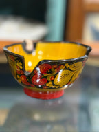 Russian Khokhloma Lacquered Wooden Dish, Gold Ground with Strawberries and Rowan over Black, Turned and Hand-Painted, c. 1960–1985