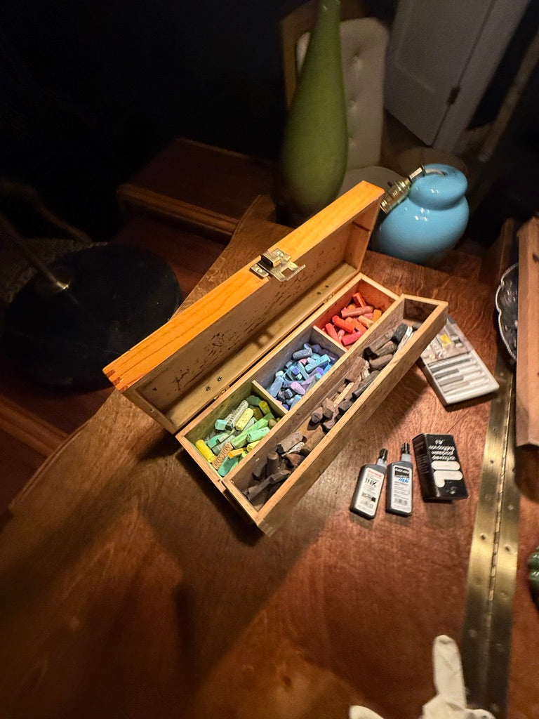 Antique Artist’s Pastel Box with Original Contents, c. 1900–1935