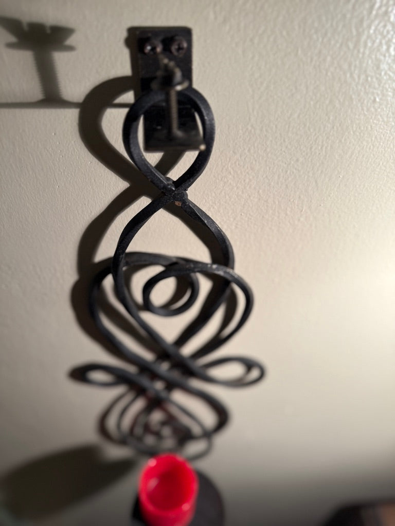 Pair of Antique Forged Iron Candle Wall Sconces, Gothic Revival / Arts & Crafts, c. 1890–1920