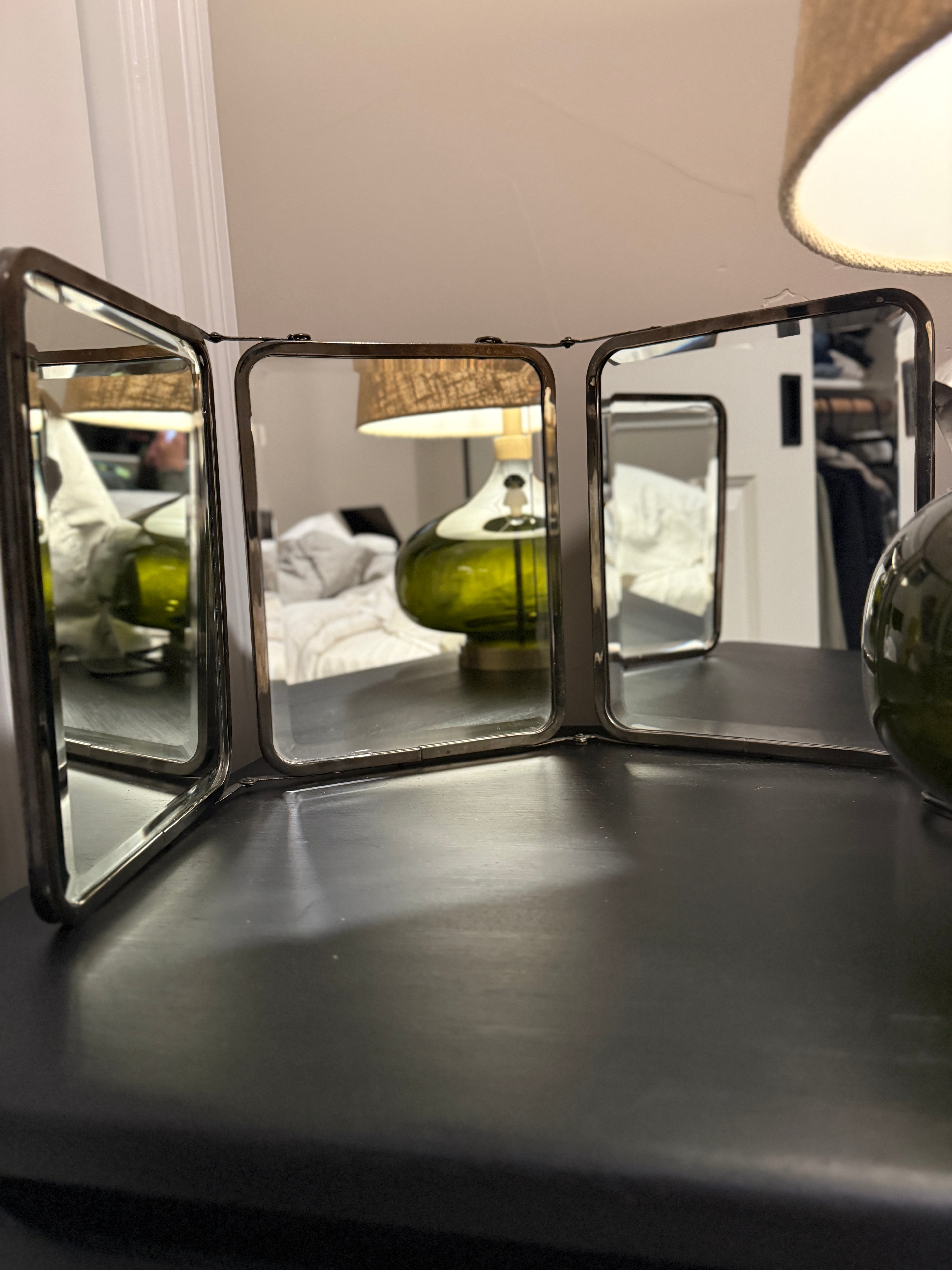c. 1930s Art Deco Tri-Fold Beveled Vanity Mirror