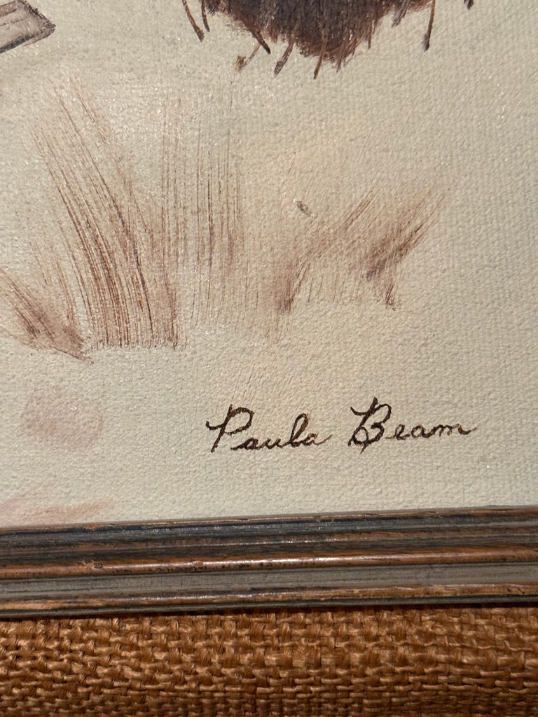 Mid-Century Coastal Landscape Oil Painting by Paula Beam | Framed Seascape on Canvas