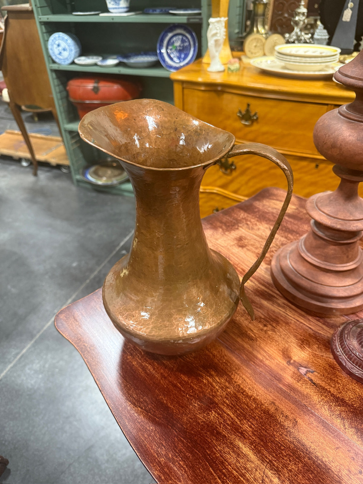 Antique Hand-Raised Copper Water Pitcher, 13 in., c. 1880–1925