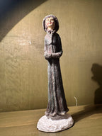 Three Hand-Painted Victorian Caroler Figures, Elongated Folk-Art Modelling with Dry-Brushed Antique Finish, Muffs, Bonnets and a Bell-Hung Wreath, Sold as a Set, c. 1985–2000