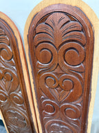 Pair of Carved Arched Panels, Scrolled Foliate Relief in Mahogany, Architectural Salvage, c. 1880–1920