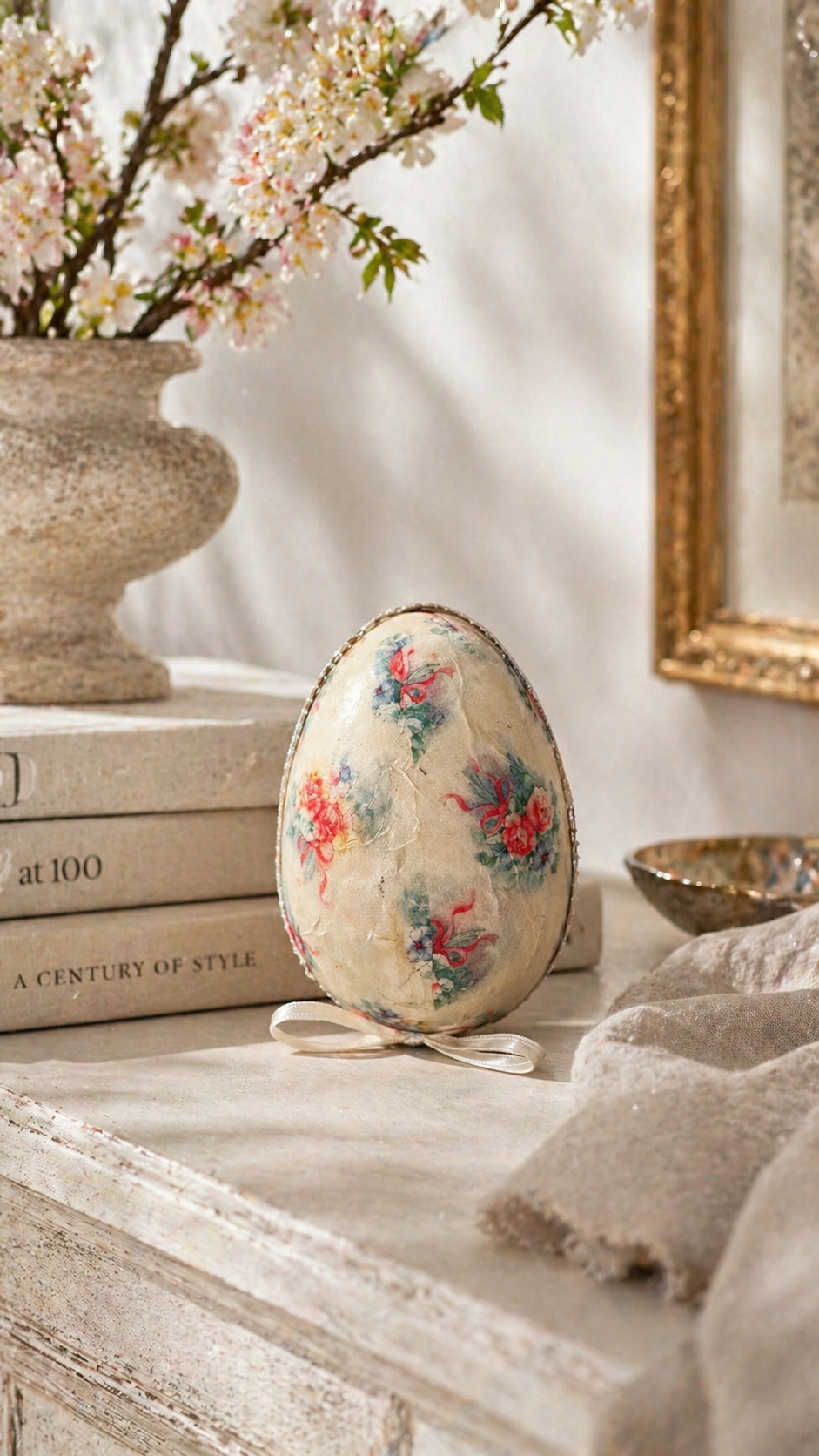 Vintage Floral Easter Egg Trinket Box c. 1970s